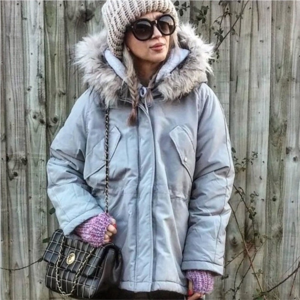 H&M Padded Parka Jacket in Light Grey - XS